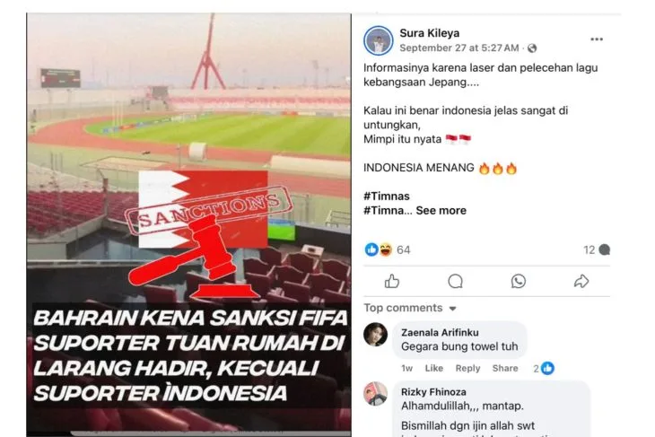 Suporter Bahrain Dilarang FIFA Hadiri Pertandingan Kualifikasi Piala Dunia 2026, Benarkah?