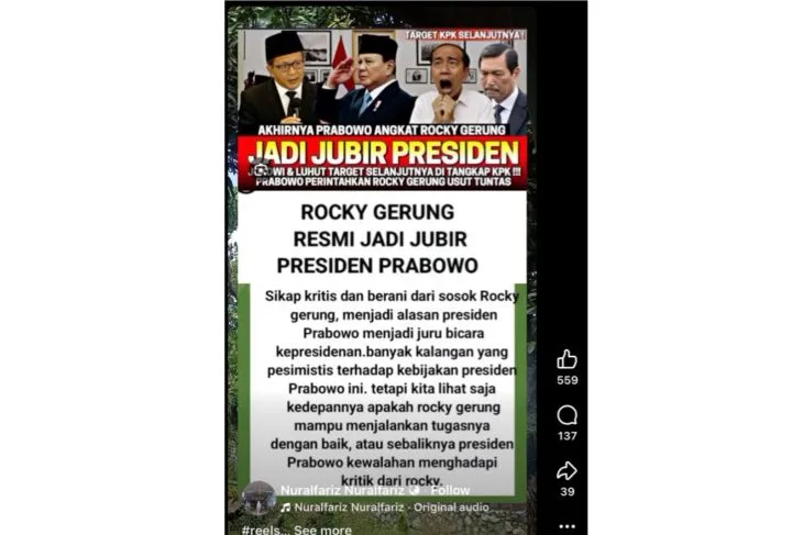 Hoaks! Rocky Gerung Ditunjuk Jadi Jubir Presiden Prabowo
